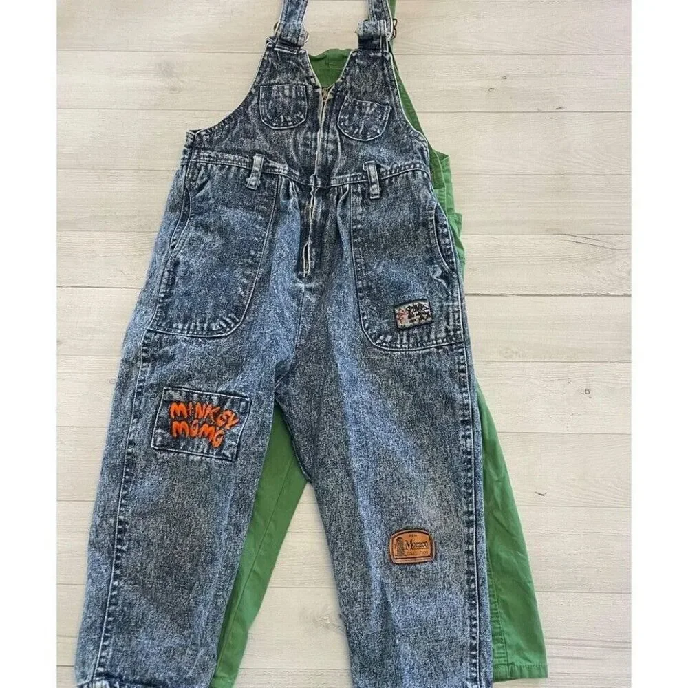 kids minkey Momo‎ stonewashed overalls